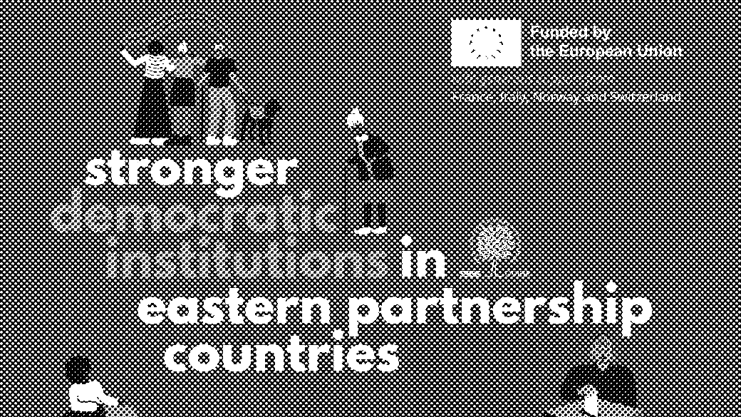 Graphic with diverse people engaged in activities, text highlights strong democratic institutions in Eastern Partnership.