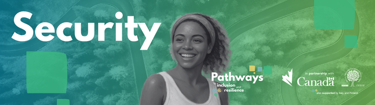 Smiling woman against green background with "Security" text and logos.