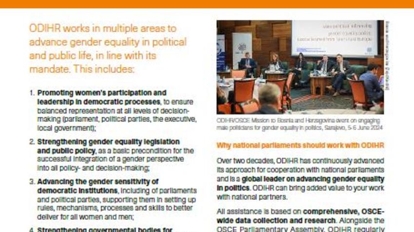 ODIHR support for parliaments in advancing gender equality | OSCE ...