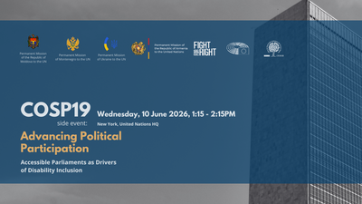Conference banner with logos, reading "Advancing Political Participation," scheduled for 19 June 2026.