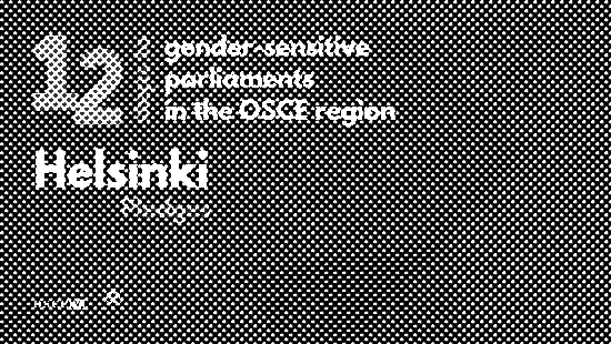 Purple graphic with text: "12 steps to gender-sensitive parliaments in the OSCE region. Helsinki Pledges."