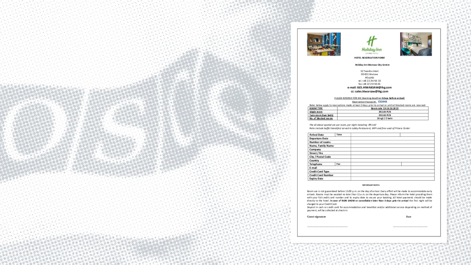 Holiday Inn Reservation Form