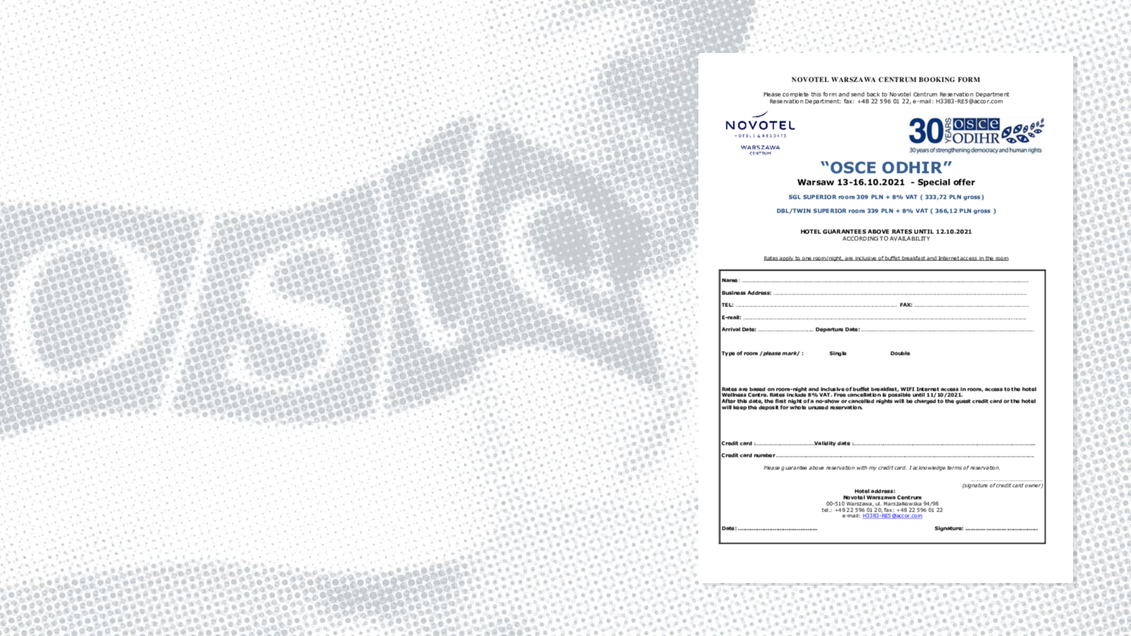 Novotel Reservation Form