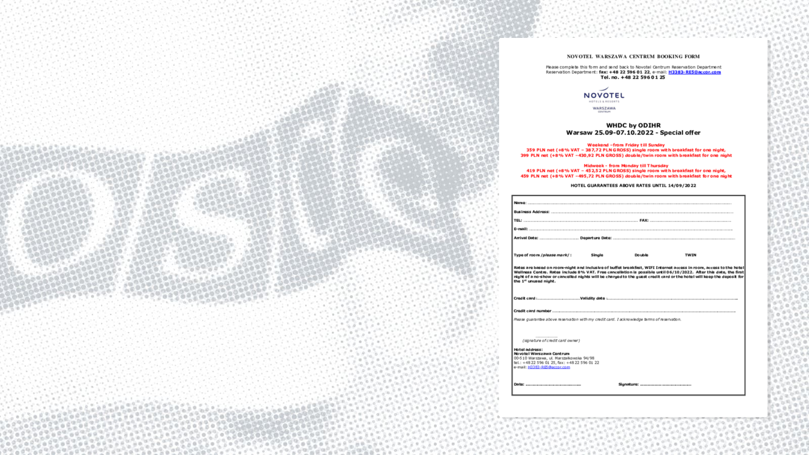 Novotel - Booking Form