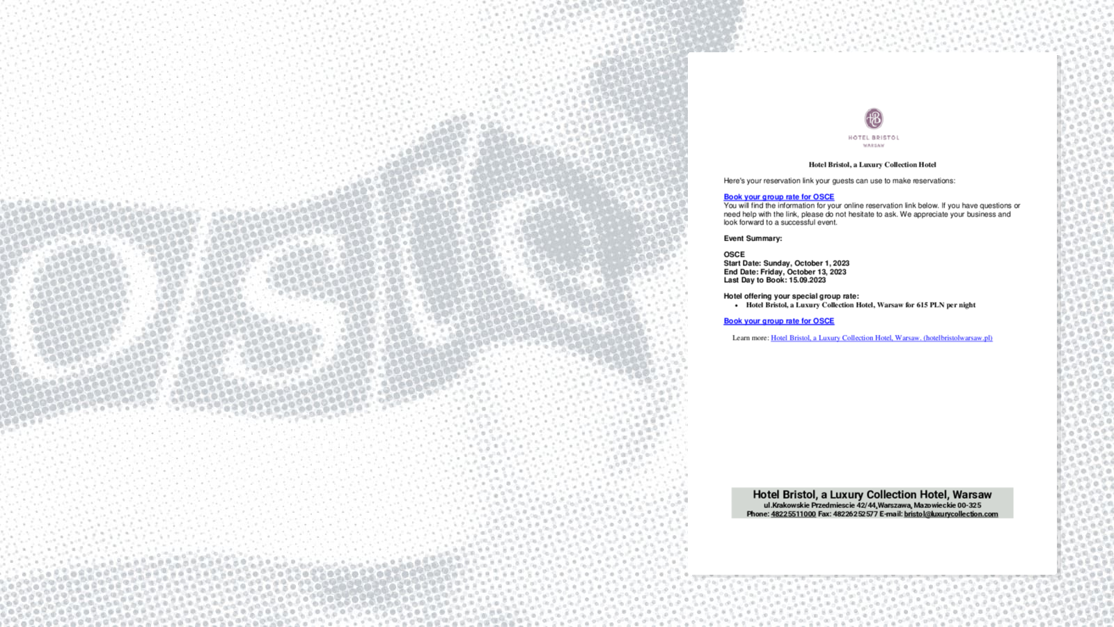 Hotel Bristol - Booking Form