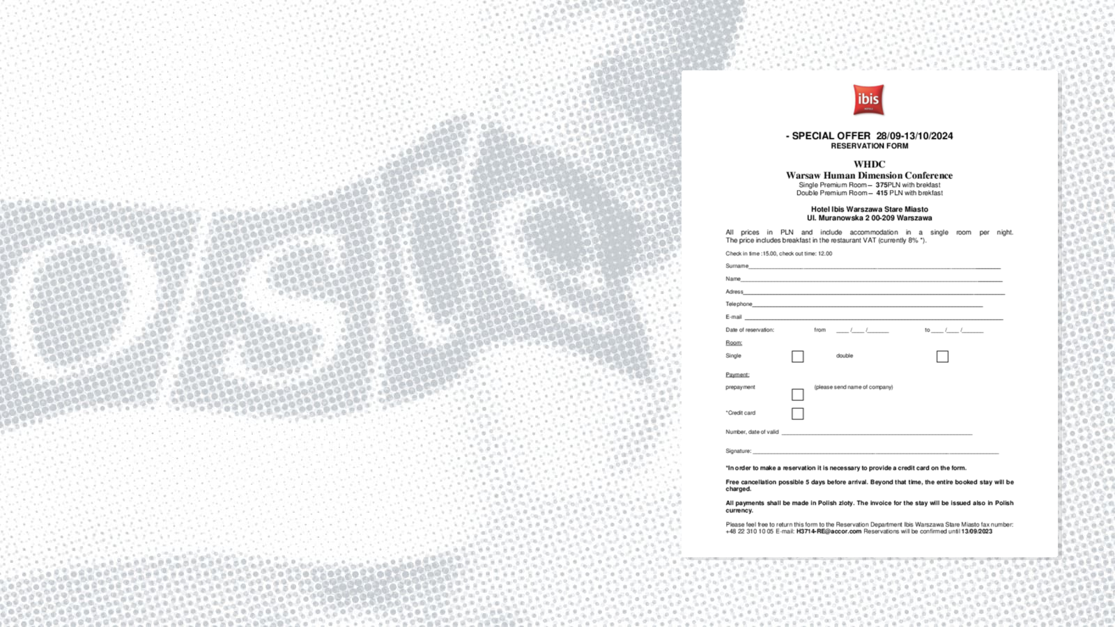 Hotel Ibis - Booking form Hotel Ibis - Booking form