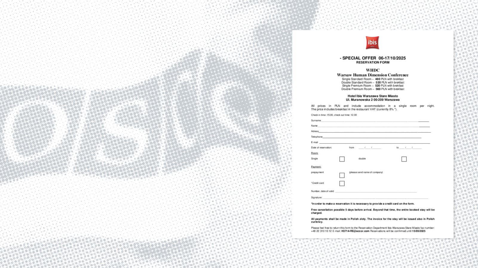 Hotel Ibis - Booking Form 2025 Hotel Ibis - Booking Form 2025