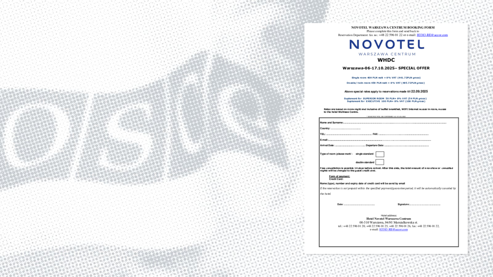 Hotel Novotel - Booking Form 2025 Hotel Novotel - Booking Form 2025