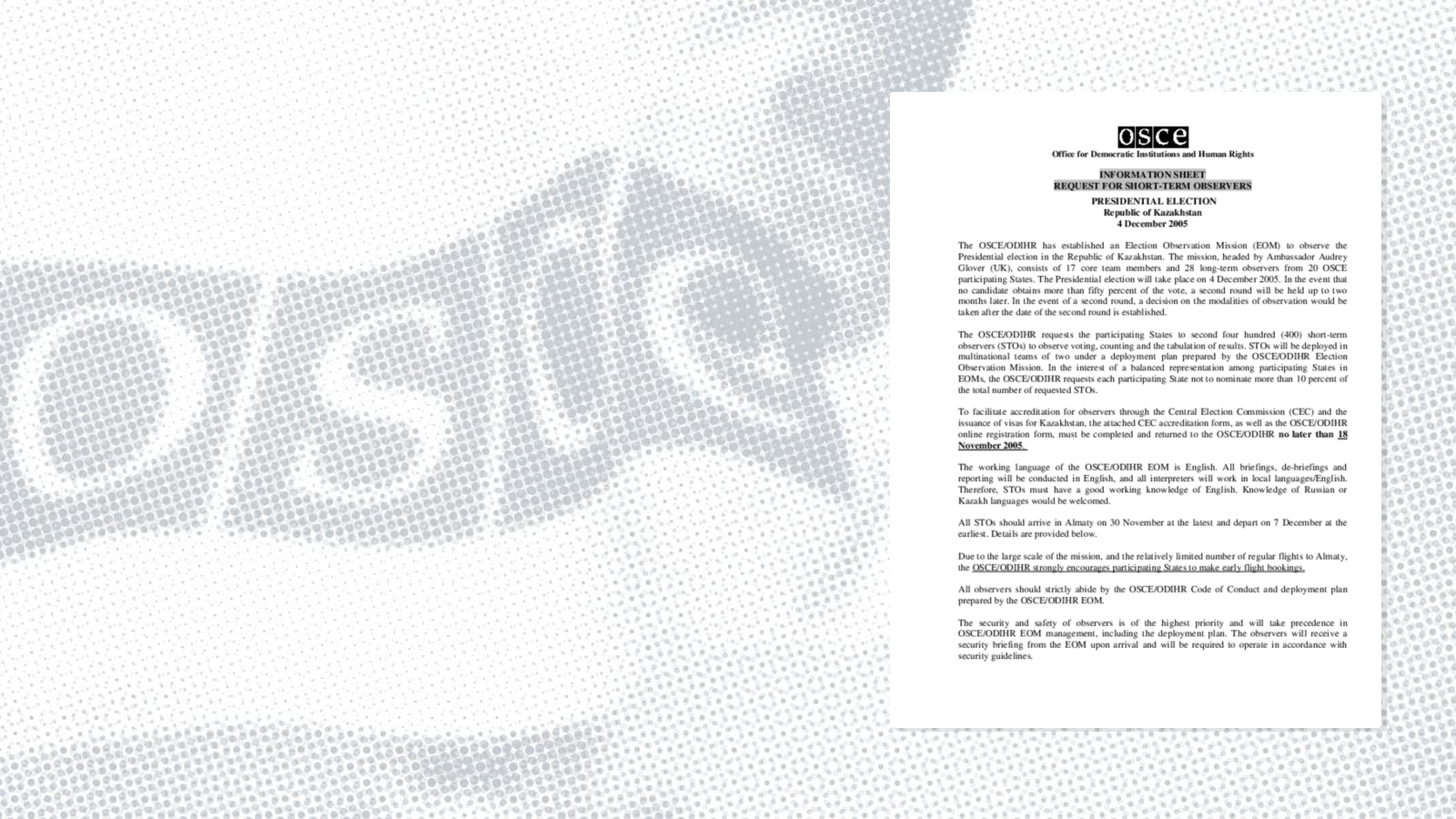 Request for short-term observers Request for short-term observers