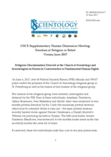 Session 1, Religious Discrimination Directed at the Church of Scientology and Scientologists in Russia in Contravention of Fundamental Human Rights