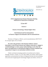Session I, Oral Statement and Recommentations on Russia’s religious discrimination and Recommendations