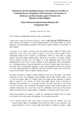 Statement by the Personal Representative of the Chairperson-in-Office on Combating Racism, Xenophobia and Discrimination, also focusing on Intolerance and Discrimination against Christians and Members of Other Religions