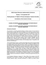 Council of Europe activities in the field of protection of National Minorities