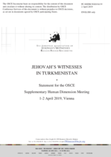 Session 1, Statement on Jehovah's Witnesses in Turkmenistan