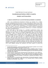 Constitutional Reform 2008 in Austria:  Analysis and Perspectives