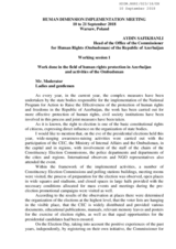 Work done in the field of human rights protection in Azerbaijan and activities of the Ombudsman