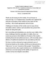 Remarks by OSCE PA Kyriakos Kyriakou-Hadjiyianni (Cyprus) Rapporteur of the OSCE PA&rsquo;s Committee on Democracy, Human Rights and Humanitarian Questions