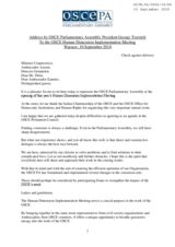 Remarks for the President of the OSCE Parliamentary Assembly