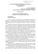 Activity of the Azerbaijani Ombudsman as a National preventive mechanism against torture