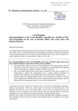 Recommendations to the Czech Republic in the case of Jaroslav Dobes (aka Guru Jara) and Barbora Plaskova