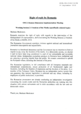 Right of Reply by Romania, Working Session 2 - Freedom of the Media