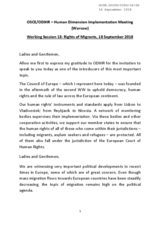 Introductory remarks on the Rights of Migrants" by Mr. Tomas Bocek - Special Representative of the Council of Europe's Secretary General on Migration and Refugees