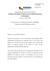 Closing Remarks by Ambassador Bertrand de Crombrugghe, Chairman of the OSCE Permanent Council