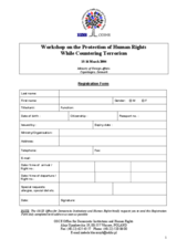 Registration form for Workshop on the Protection of Human While Countering Terrorism