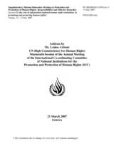 Address by Ms. Louise Arbour, UN High Commissioner for Human Rights, Nineteenth Session of the Annual Meeting of the International Co-ordinating Committee of National Institutions for the Promotion and Protection of Human Rights (ICC)