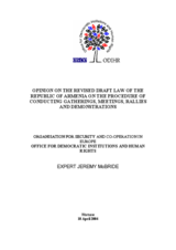 OSCE/ODIHR Opinion on the revised Draft Law of the Republic of of Armenia on the Procedure of Conducting Gatherings, Meetings, Rallies and Demonstrations