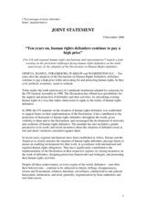 Joint Statement on 9 December 2008 - "Ten years on, human rights defenders continue to pay a high price"