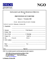 NGO registration form for Supplementary Human Dimension Meeting on prevention of torture. 6 - 7 November 2003