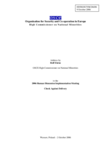 Opening address by Rolf Ekeus, OSCE High Commissioner on National Minorities