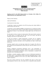 Opening speech by OSCE Representative on Freedom of the Media, Mr. Miklos Haraszti