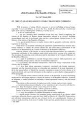 Decree of the President of the Republic of Belarus on "Certain Measure Aimed to Combat Trafficking in Persons"
