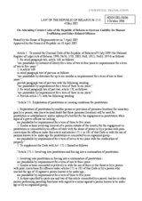 Law of the Republic of Belarus No. 15-3 on "Amending Certain Codes of the Republic of Belarus to Increase Liability for Human Trafficking and Other Related Offences"
