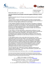 Press release "Churches welcome Pan-European instrument against trafficking in human beings"