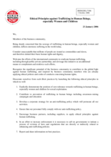 Ethical Principles against Trafficking in Human Beings, especially Women and Children