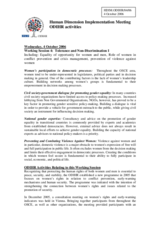 Information on the ODIHR activities related to equality of opportunity for women and men, role of women in conflict prevention and crisis management, prevention of violence against women (WS 4)