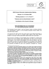 Contribution on Non-discrimination as guaranteed by the European Social Charter (also to WS 14,15,16 and 17)