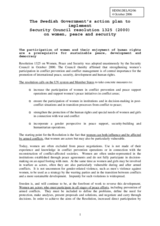 The Swedish Government's action plan to implement Security Council resolution 1325 (2000) on women, peace and security.