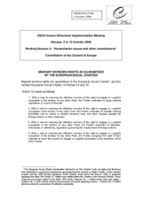 Contribution on "Migrant Workers Rights as Guaranteed by the European Social Charter"