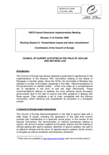 Information on the Council of Europe activities in the field of asylum and refugee law