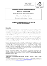 Written contribution on the Council of Europe activities in the field of Nationality/Citizenship