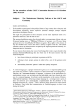 Statement on the "Mainstream Ethnicity Policies of the OSCE and Germany"