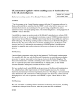 Statement on legislative reform enabling access of election observers to the UK electoral process