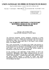 Statement on the "unfair prosecution of the Pymouth Brethren, a protestant movement"