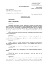 Questionnaire of the Inquiry Commission on the influence of sectarian movements and the consequences of their practices on the physical and mental health of minors