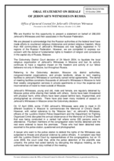 Statement on behalf of Jehovah's Witnesses in Russia