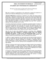 Statement on behalf of Jehovah's Witnesses in Uzbekistan